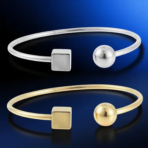 Brazalete Abierto de Acero Inoxidable Moderno para Mujer Oro Plata Esfera Cubo Geométrico Joyería Accesorios de Mano Regalo