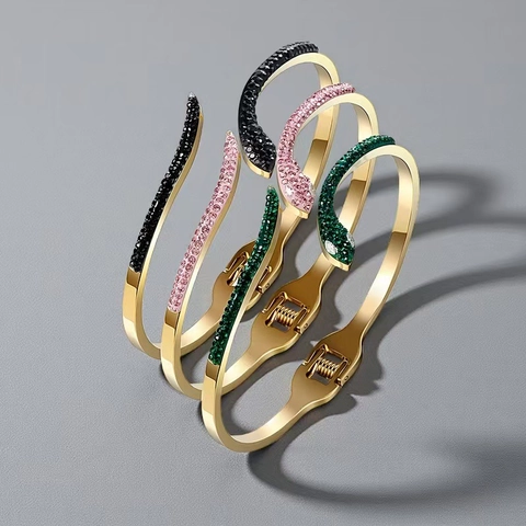 Mode Edelstahl Schlangen Armreif Für Damen Eingelegte Strass Serpenti Stil Offener Verstellbarer Armreif Schmuck Zubehör Geschenk