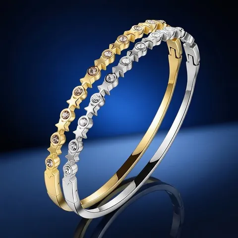 Brazalete de Lujo de Acero Inoxidable Con Circonia Estrella Corazón para Mujer Chapado en Oro y Plata Números Romanos Joyería de Moda Regalo