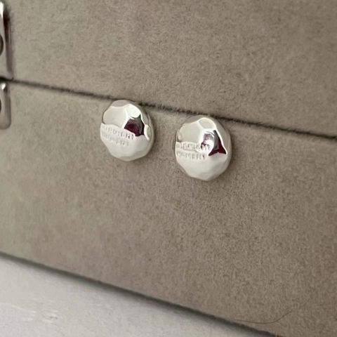 925 Sterling Silver Hammered Stud Earrings Round Ball Textured Retro Minimalist Geometric Ear Jewelry For Women Daily