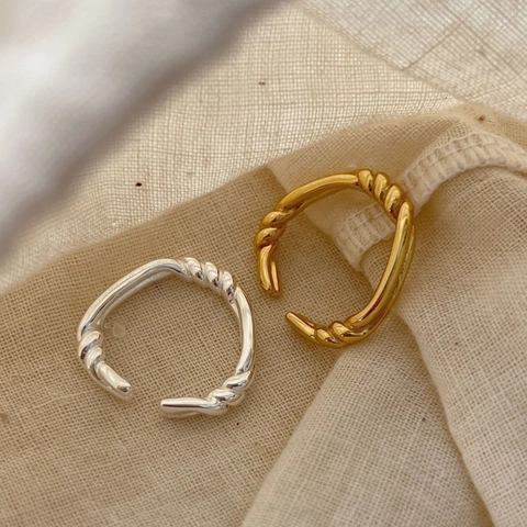 Anillo de Plata de Ley 925 con Nudo Trenzado Apertura Ajustable Anillo de Dedo para Mujer Oro Plata Joyería Vintage