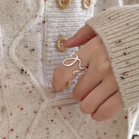 S925 Sterlingsilber Unregelmäßiger Wellenförmiger Offener Ring Für Damen Minimalistischer Verstellbarer Koreanischer Stil Schmuck