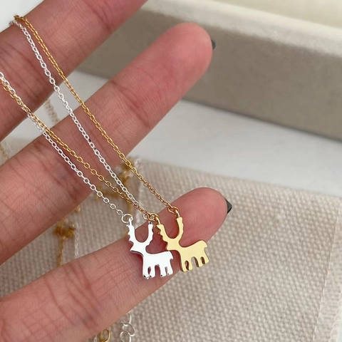 S925 Sterling Zilver Rendier Hanger Halsketting Minimalistisch Elegant Eland Vorm Schakelketting Kerst Sieraden Cadeau Voor Vrouwen