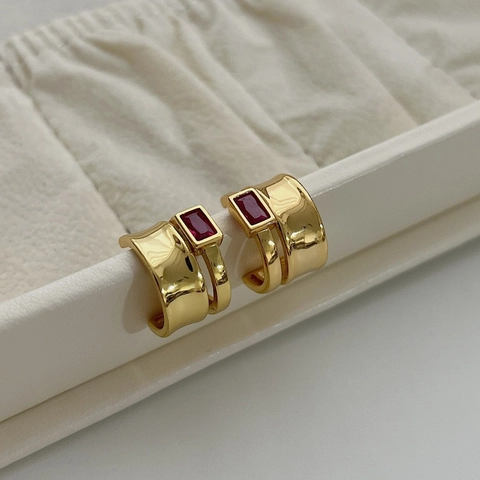 925 Sterling Silver Rectangular Rhinestone Stud Earrings For Women French Vintage INS Style Gold Silver Jewelry