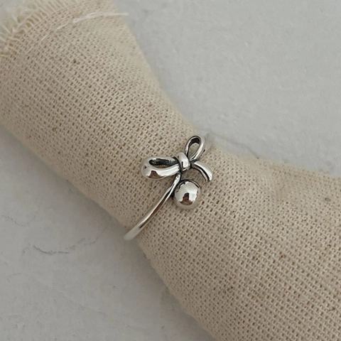 925 Sterling Silver Bowknot Ring For Women Minimalist Adjustable Open Ring Ins Style Vintage Bow Knot Finger Ring Jewelry