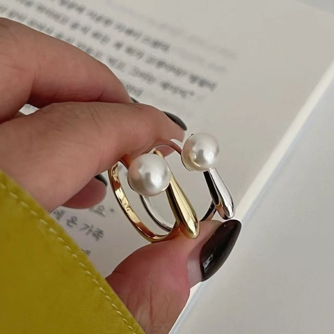 S925 Sterling Silver Adjustable Open Ring With Artificial Pearl Minimalist Water Drop Shape Jewelry For Women Accessories