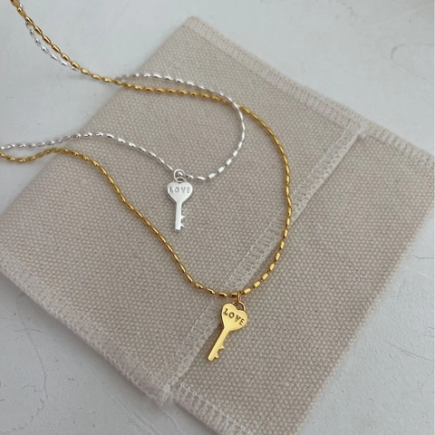 925 Sterling Silver Heart Key Pendant Necklace For Women LOVE Inscribed Ball Chain Electroplated Fashion Jewelry Gift