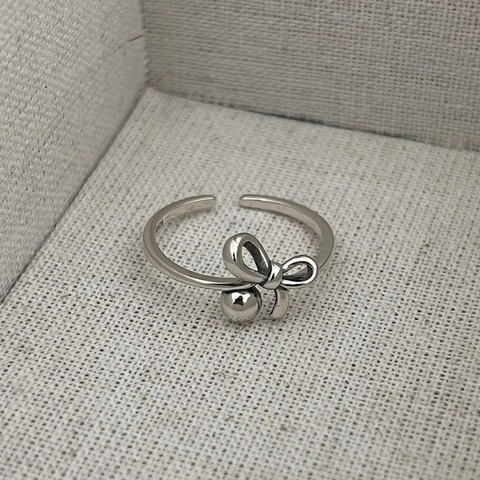 925 Sterling Silver Bowknot Ring For Women Minimalist Adjustable Open Ring Ins Style Vintage Bow Knot Finger Ring Jewelry
