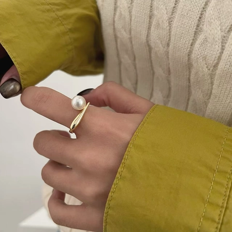 S925 Sterling Silver Adjustable Open Ring With Artificial Pearl Minimalist Water Drop Shape Jewelry For Women Accessories