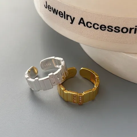 Minimalist 925 Sterling Silver Geometric Open Ring For Women Niche Design Luxury Zirconia Inlaid Adjustable Finger Ring Jewelry Gift