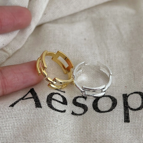 925 Sterlingsilber Verstellbarer Offener Ring Für Damen Ins Mode 18 Karat Vergoldet Hohle Geometrische Kette Fingerring Schmuck