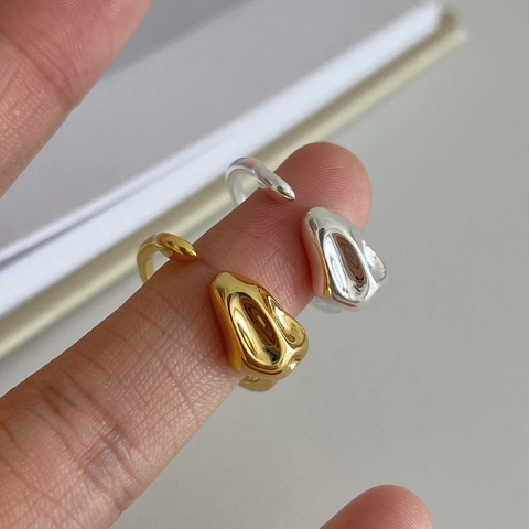 Koreanisch S925 Sterlingsilber Unregelmäßig Flüssigmetall Offener Ring Vintage Geometrisch Lava Textur Verstellbarer Ring Damen