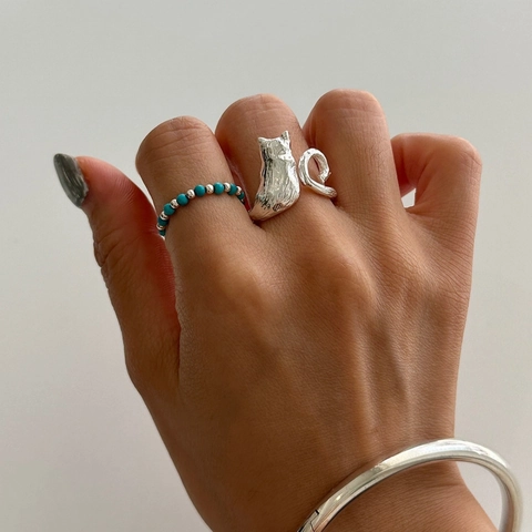 925 Sterling Silver Cat Ring For Women Cute Kitten Animal Adjustable Open Finger Ring INS Style Personalized Jewelry Gift