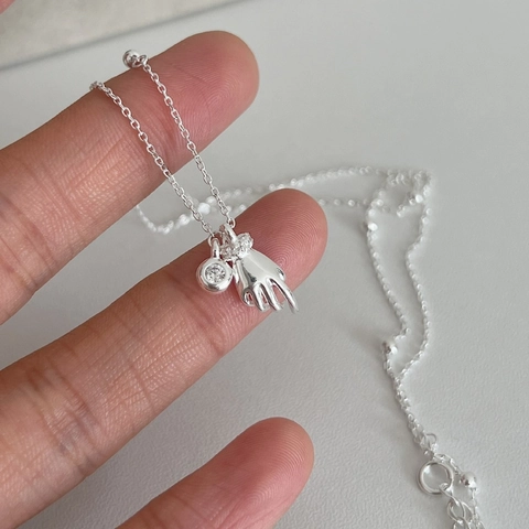 Collana per Coppia Magnetica in Argento Sterling 925 Ciondolo a Forma di Palmo della Mano Con Strass Catena Gioielli per Donna Regalo