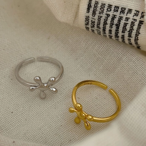 925 Sterling Silver Liquid Metal Splash Ring Adjustable Open Ring Polished Gold Silver Flower Splatter Fashion Jewelry