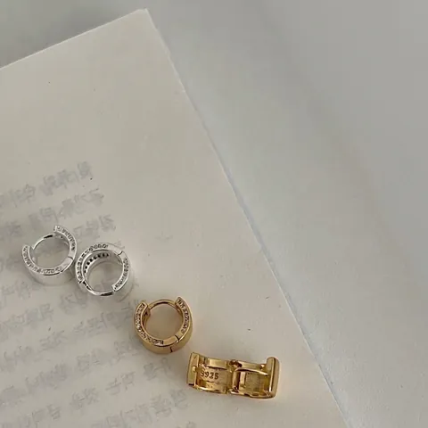 Orecchini a Cerchio in Argento Sterling 925 da Donna Minimalisti Geometrici con Strass e Stelle Intarsiate Oro Argento Gioielli