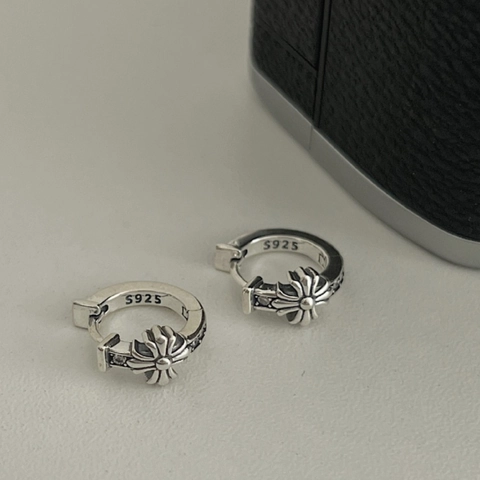 Orecchini a Cerchio in Argento Sterling 925 a Fiore Incrociato Vintage Argento Thai Gotico Orecchini per Donna Uomo