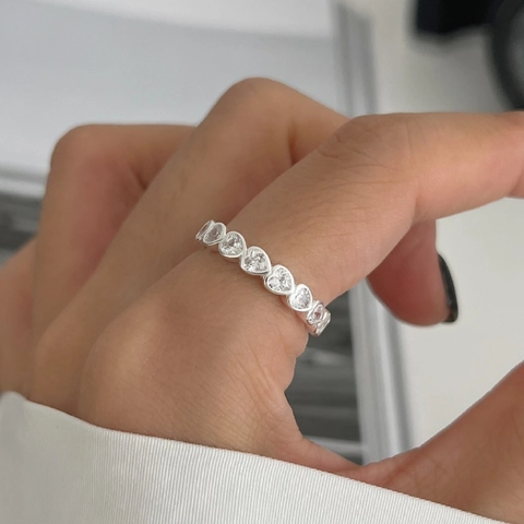 925 Sterling Silver Heart Shaped Eternity Ring For Women Zirconia Inlaid Gold Silver Plated Band Romantic Jewelry Gift