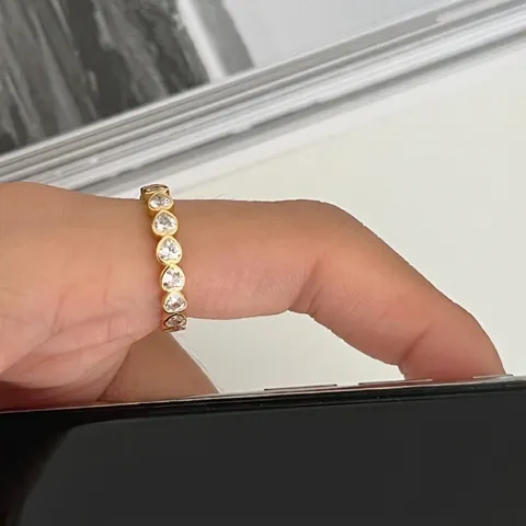 925 Sterling Silver Heart Shaped Eternity Ring For Women Zirconia Inlaid Gold Silver Plated Band Romantic Jewelry Gift