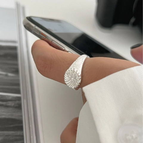 925 Sterling Silver Sunray Engraved Adjustable Ring For Women Vintage Ins Style Sunburst Signet Open Ring Jewelry Gift