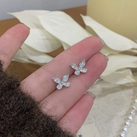 Orecchini a Bottone Farfalla Fantasma in Argento Sterling 925 Con Strass Pavé Gioielli Leggeri da Donna Regalo Moda