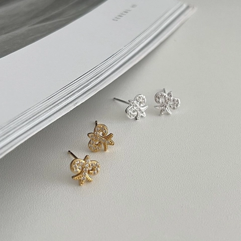925 Sterling Silver Fleur-de-lis Micro-Inlaid Rhinestone Stud Earrings Real Gold Plated Vintage Minimalist Jewelry For Women