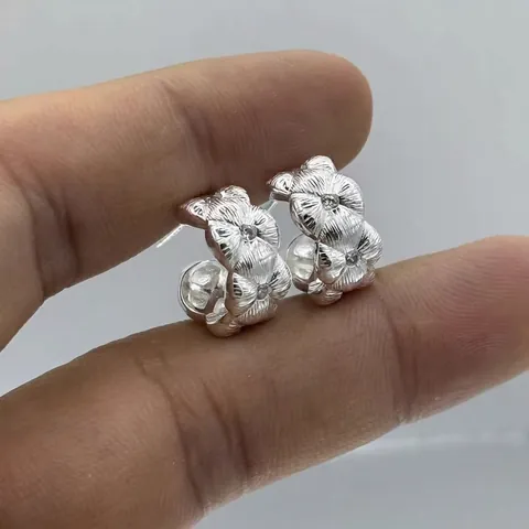 925 Sterling Silver Floral C-Shaped Hoop Earrings For Women Minimalist Rhinestone Gold Silver Plated Elegant Jewelry