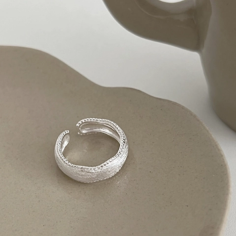 925 Sterling Silver Open Ring For Women Brushed Texture Beaded Edge Adjustable Minimalist Korean Style Fashion Jewelry Finger Ring