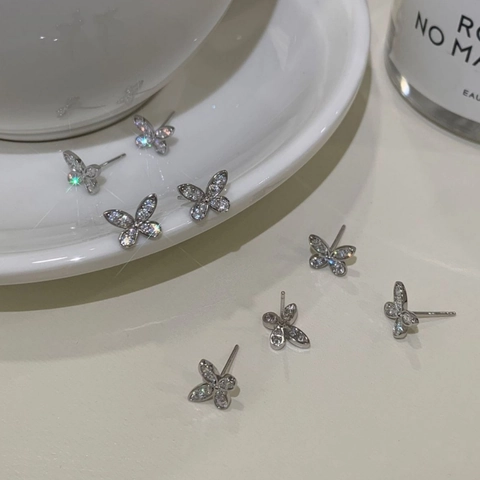 Orecchini a Bottone Farfalla Fantasma in Argento Sterling 925 Con Strass Pavé Gioielli Leggeri da Donna Regalo Moda