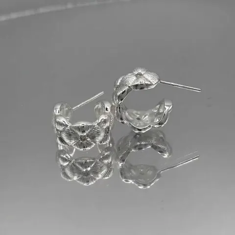 925 Sterling Silver Floral C-Shaped Hoop Earrings For Women Minimalist Rhinestone Gold Silver Plated Elegant Jewelry