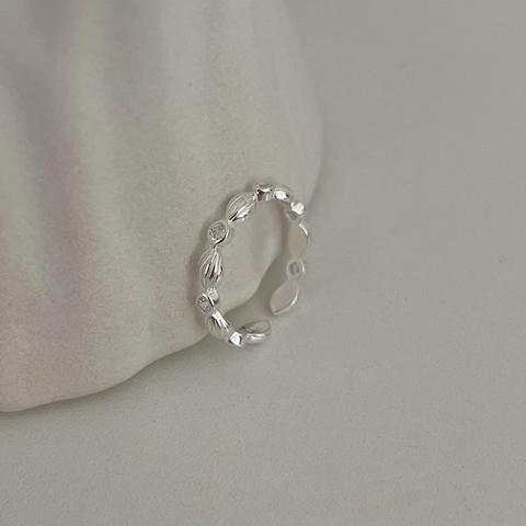 925 Sterling Silber Ring Für Frauen Geometrisch Texturiert Zirkon Eingelegt Verstellbar Offen Minimalistischer Schmuck
