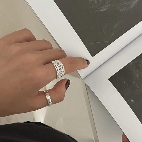 925 Sterlingsilber Kreuz Offener Ring Punk Individualität Verstellbar Strass Retro Gothic Hohl Fingerring Schmuck Für Damen