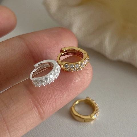 925 Sterling Silver Rhinestone Huggie Hoop Earrings For Women Minimalist Small Geometric Pave Ear Buckle Fashion Jewelry Gift