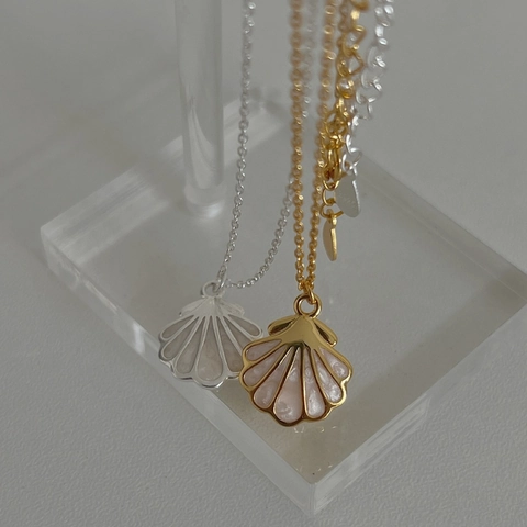 925 Sterling Silver Shell Pendant Necklace With Mother Of Artificial Pearl Korean Style Simple Elegant Ocean Jewelry For Women