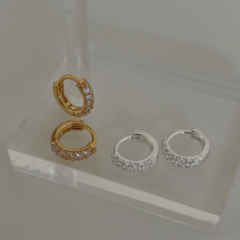 925 Sterling Silver Rhinestone Huggie Hoop Earrings For Women Minimalist Small Geometric Pave Ear Buckle Fashion Jewelry Gift