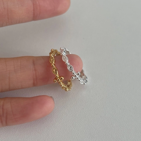 S925 Sterling Silver Cross Embossed Ring Vintage Minimalist Ins Style Gold Silver Electroplated Geometric Finger Ring Women Jewelry
