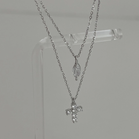 Collana Con Pendente a Croce e Marquise in Argento Sterling S925 a Doppio Strato Per Donna Gioielli a Catena a Clavicola Stile Ins Lusso Leggero