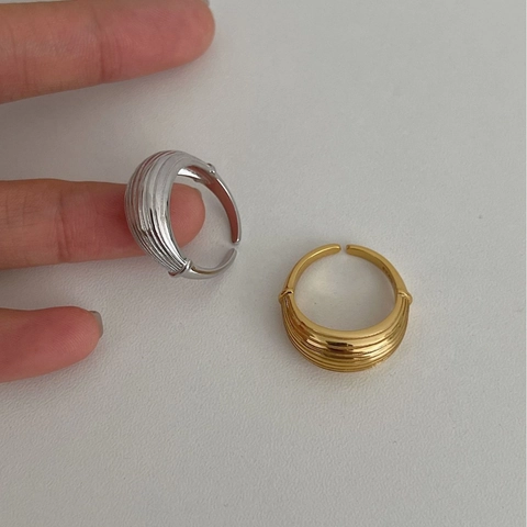 925 Sterling Silver Shell Texture Open Ring For Women Minimalist Ribbed Adjustable Wave Band Fashion Korean Style Finger Jewelry