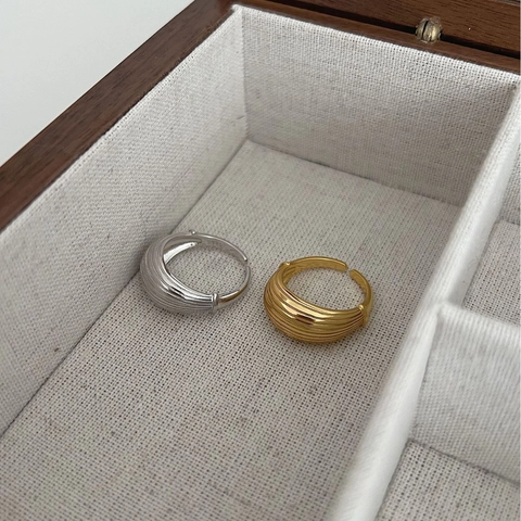 925 Sterling Silver Shell Texture Open Ring For Women Minimalist Ribbed Adjustable Wave Band Fashion Korean Style Finger Jewelry