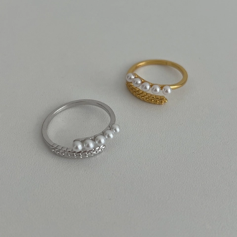 French Vintage 925 Sterling Silver Wheat Ear Open Ring For Women Elegant Artificial Pearl Adjustable Band Jewelry