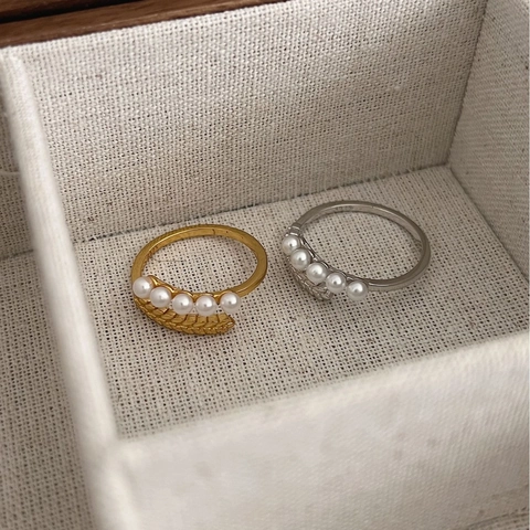 French Vintage 925 Sterling Silver Wheat Ear Open Ring For Women Elegant Artificial Pearl Adjustable Band Jewelry