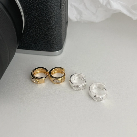 925 Sterling Silver Hoop Earrings For Women Minimalist Inlaid Zirconia Gold Silver Plated Geometric Round Small Huggie Earrings Jewelry Gift