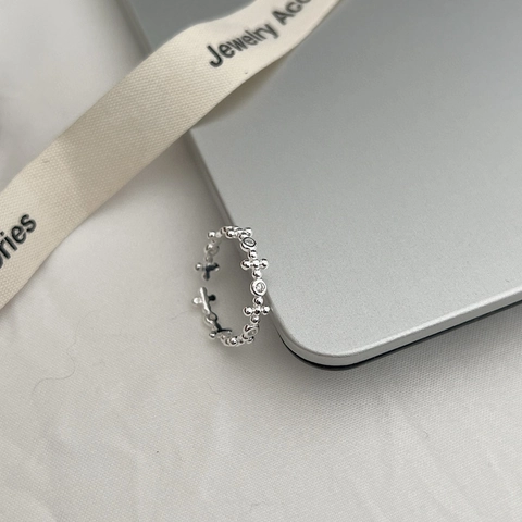 925 Sterling Zilveren Kruis Open Ring Voor Vrouwen Minimalistische Ingelegde Strass Verstelbare Vinger Sieraden Cadeau