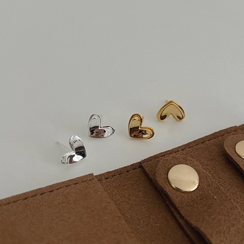 Minimalist 925 Sterling Silver Smooth 3D Heart Stud Earrings For Women Simple Elegant Gold Silver Plated Fashion Earring