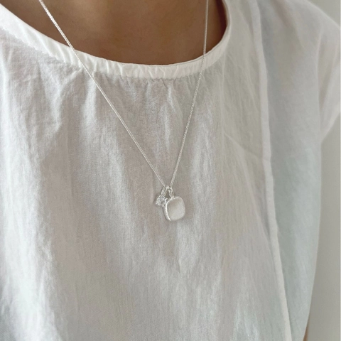 S925 Sterling Silver Brushed Square Sugar Cube Pendant Necklace With Rhinestone Minimalist Geometric Jewelry For Women