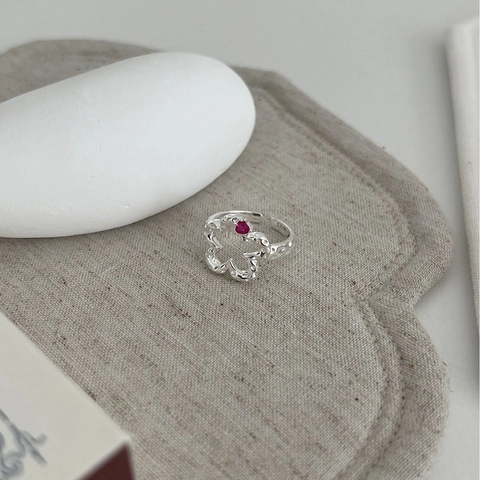 925er Sterlingsilber Hohle Blume Offener Ring Mit Süßem Herz Strass Verstellbarer Fingerring Eleganter Damen Schmuck Geschenk