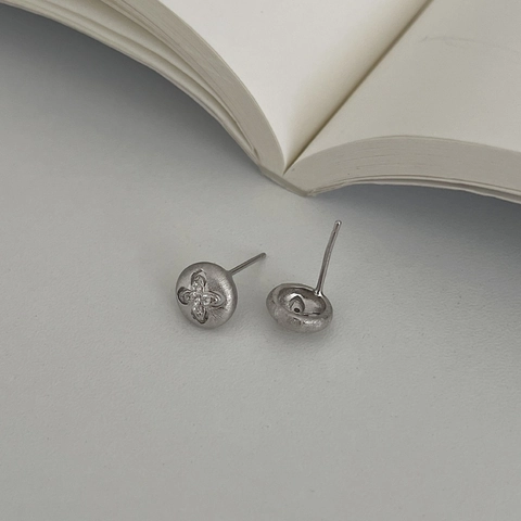 S925 Sterling Silver Four-Leaf Clover Stud Earrings Brushed Round Rhinestone Inlaid Minimalist INS Style Jewelry Gift For Women