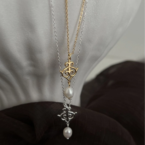 Collar de Perlas de Agua Dulce de Plata de Ley 925 para Mujer Colgante Hueco Vintage Collar de Perlas Lágrima Joyería Elegante San Valentín