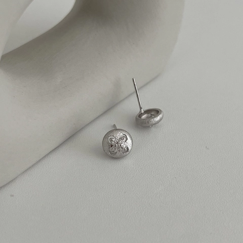 S925 Sterling Silver Four-Leaf Clover Stud Earrings Brushed Round Rhinestone Inlaid Minimalist INS Style Jewelry Gift For Women