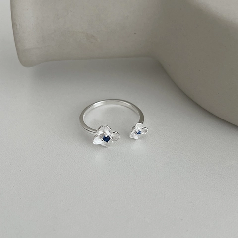 Anello Aperto Ortensia in Argento Sterling 925 Spazzolato da Donna Lusso Strass Blu Anello Regolabile Fiore Gioielli